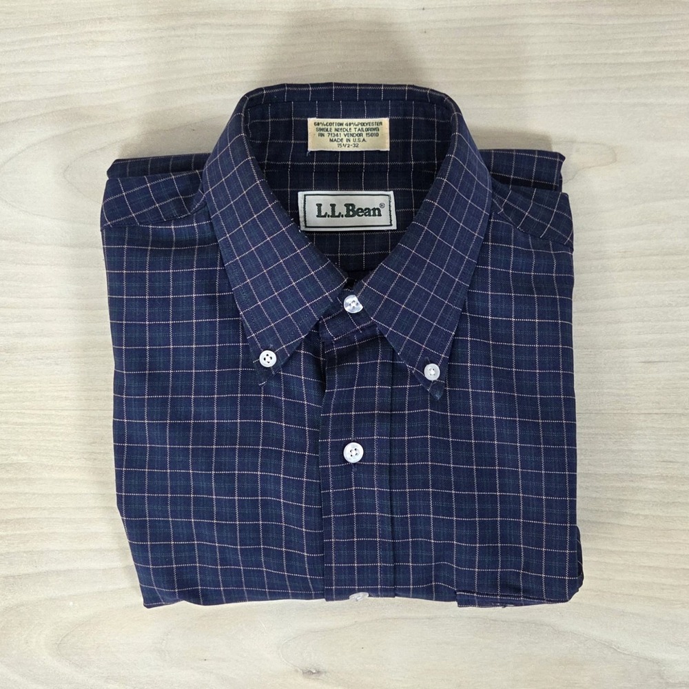 Vintage 90s L.L. Bean Plaid Button Down Shirt Made in USA Size 15.5 x 32 Medium